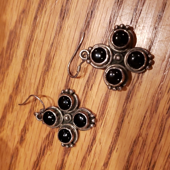 Gorgeous Vintage Sterling Silver Onyx? Earrings!!!🖤🤍 - Picture 2 of 6